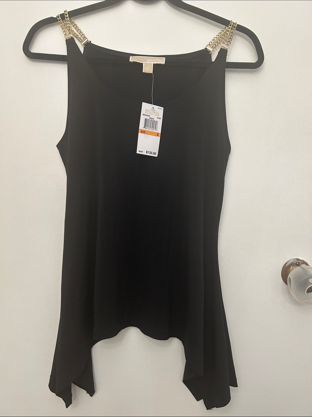 MICHAEL Michael Kors Black Sleeveless Tank with Gold Chain Straps